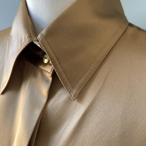 Almost new -Lafayette 148 size 14 100% silk satin gold blouse - Picture 4 of 9